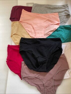 Women’s Ribbed Cotton-Blend Briefs - Pink, Black, Gray & Multi - Pack SZ XL